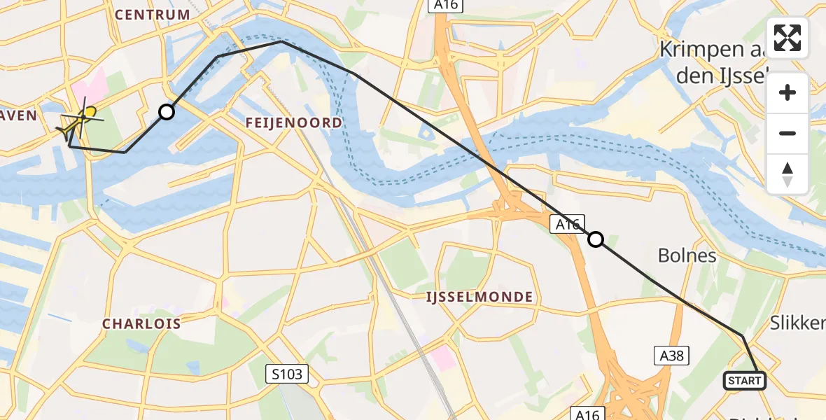 Routekaart van de vlucht: Lifeliner 2 naar Erasmus MC, Parallelweg