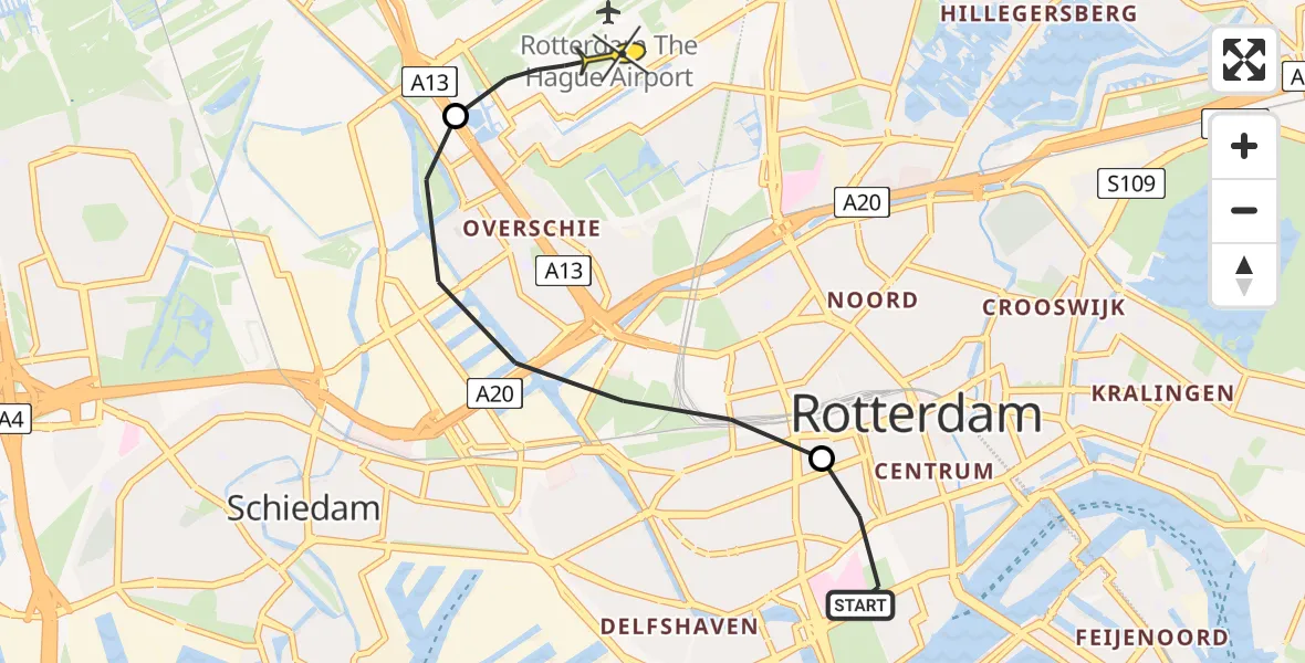 Routekaart van de vlucht: Lifeliner 2 naar Rotterdam The Hague Airport, Coolsestraat