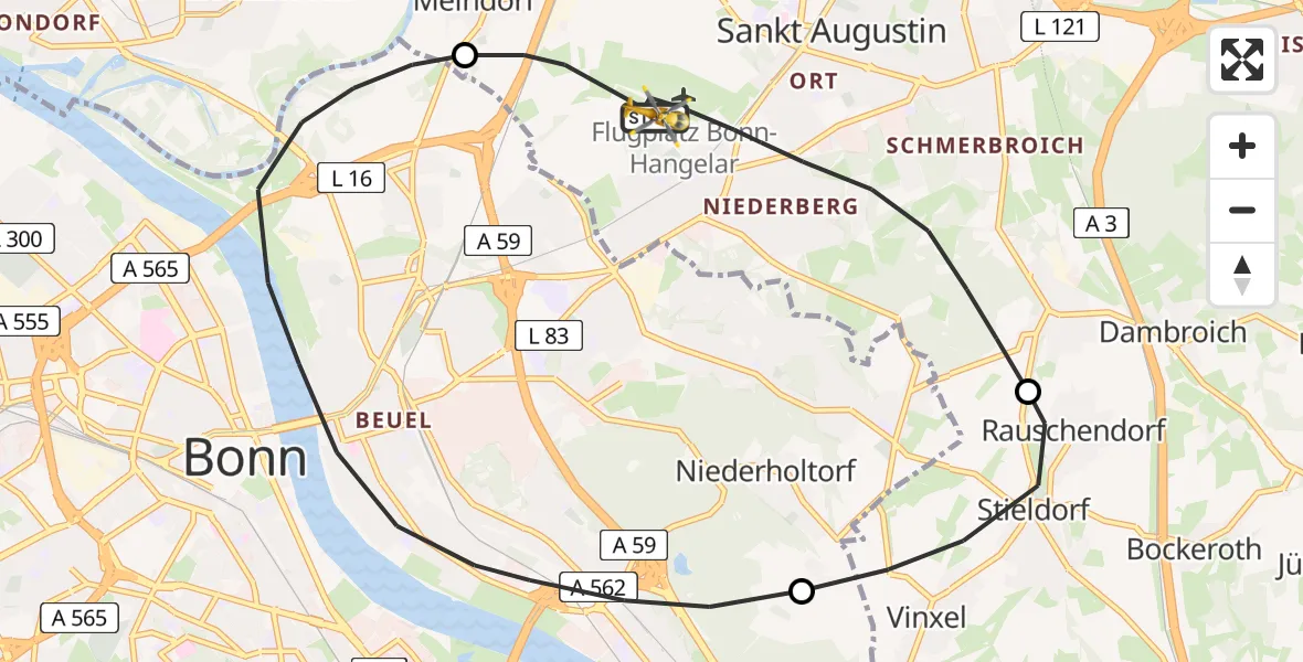 Vluchtroute Traumahelikopter Sankt Augustin - Sankt Augustin, 12 december 2024, 08:39