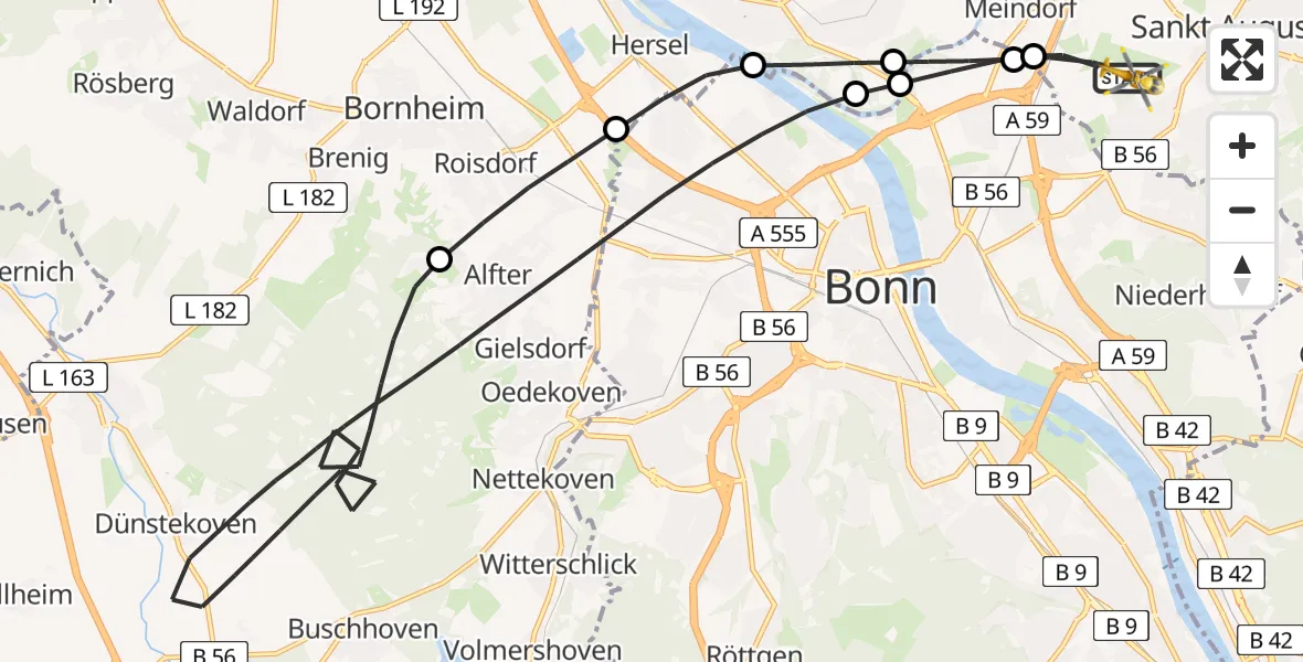 Vluchtroute Traumahelikopter Sankt Augustin - Sankt Augustin, 12 december 2024, 10:50