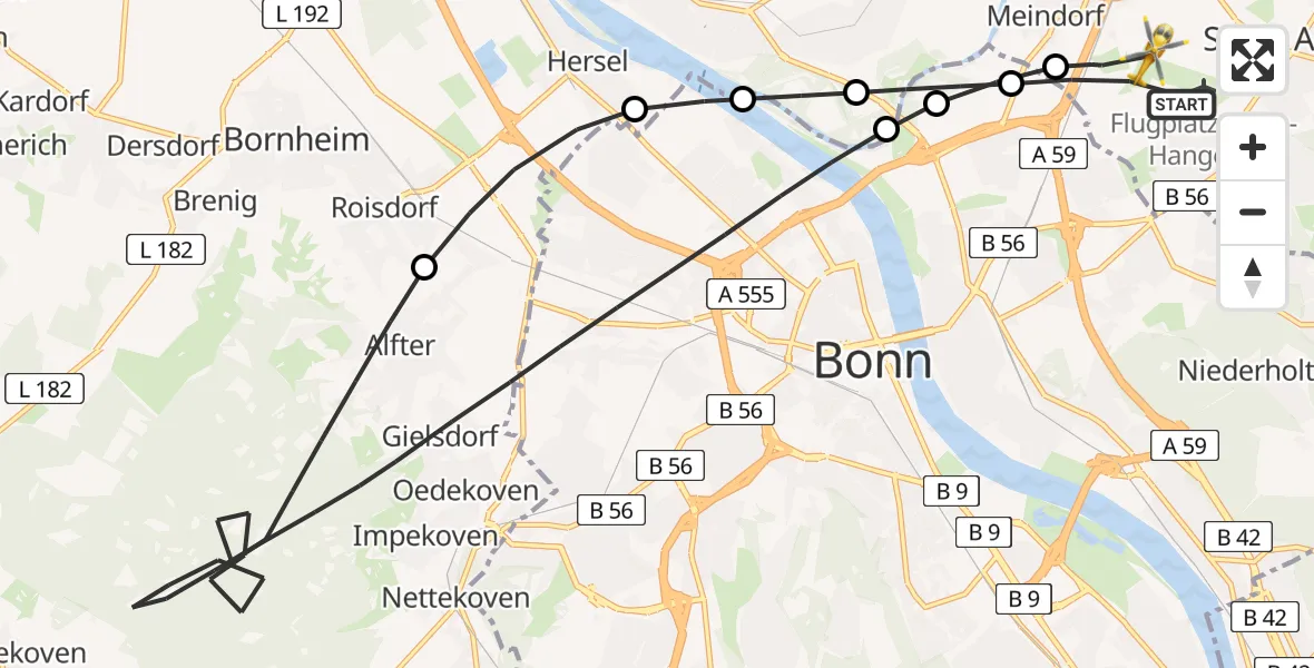 Vluchtroute Traumahelikopter Sankt Augustin - Sankt Augustin, 12 december 2024, 11:11