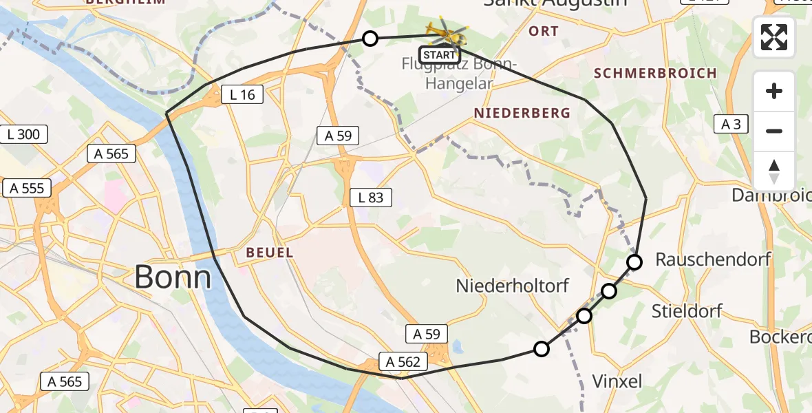 Vluchtroute Traumahelikopter Sankt Augustin - Sankt Augustin, 12 december 2024, 12:45
