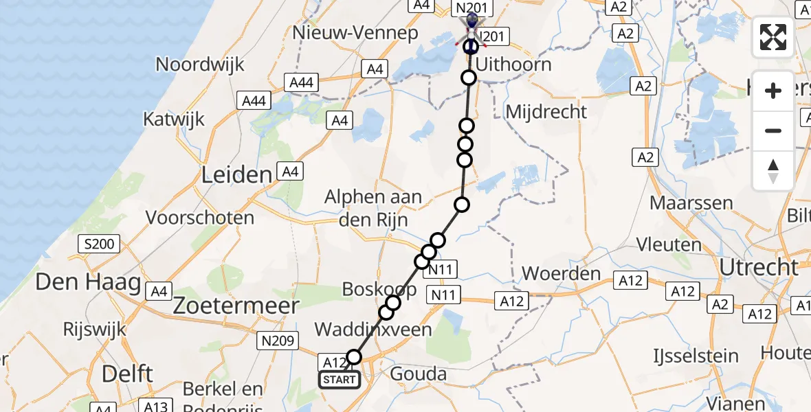 Vluchtroute Politiehelikopter Zevenhuizen - Aalsmeer, 12 december 2024, 16:27