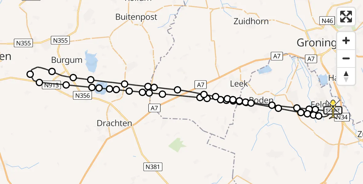 Routekaart van de vlucht: Lifeliner 4 naar Groningen Airport Eelde, Molenweg