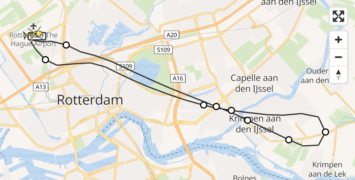 Routekaart van de vlucht: Lifeliner 2 naar Rotterdam The Hague Airport, Brandenburgbaan