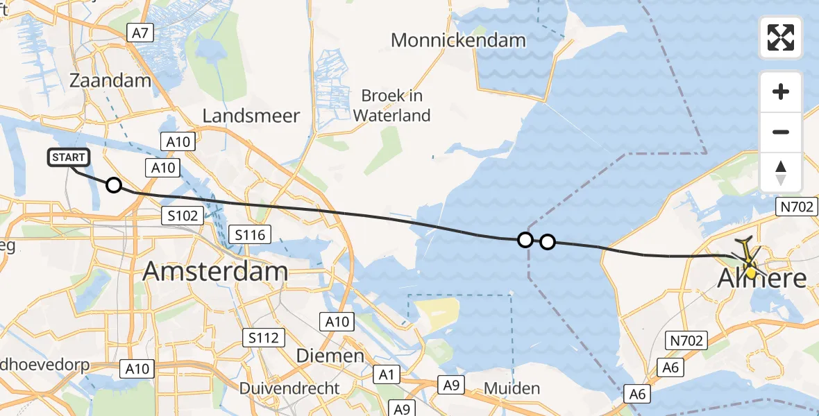 Routekaart van de vlucht: Lifeliner 1 naar Almere, Westhaven