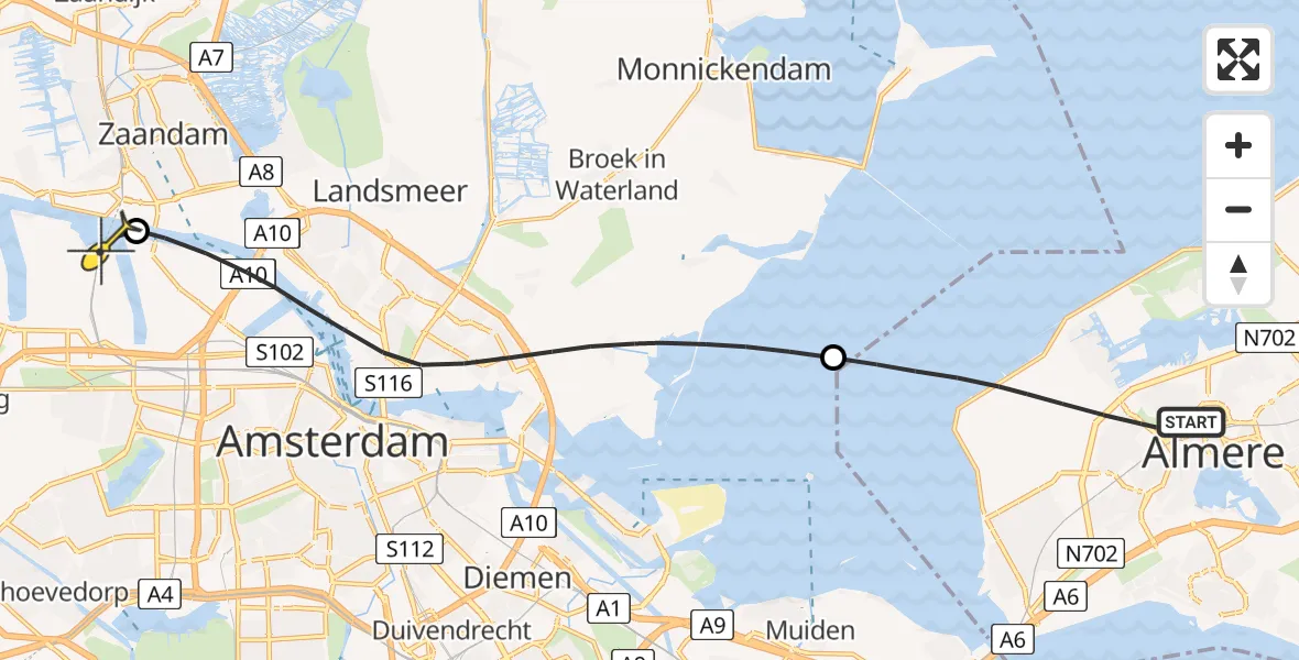 Routekaart van de vlucht: Lifeliner 1 naar Amsterdam Heliport, Divertimentostraat