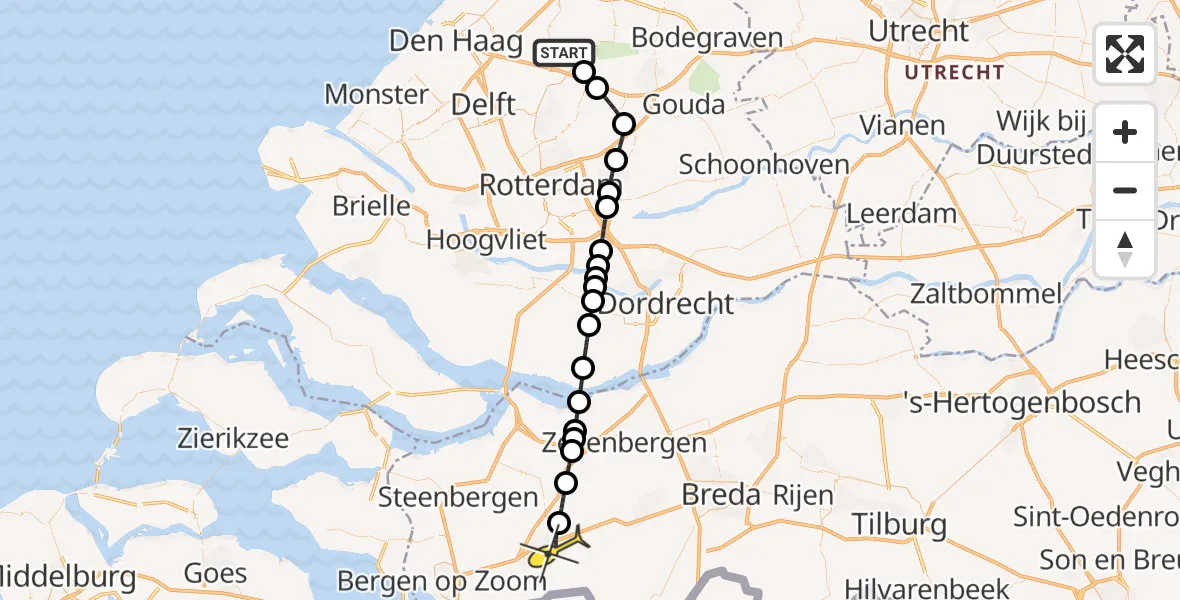 Routekaart van de vlucht: Lifeliner 2 naar Roosendaal, Dadelgaarde