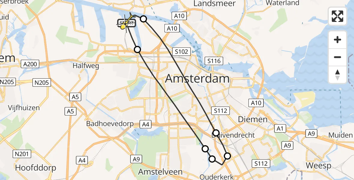 Routekaart van de vlucht: Lifeliner 1 naar Amsterdam Heliport, Christian Neefestraat