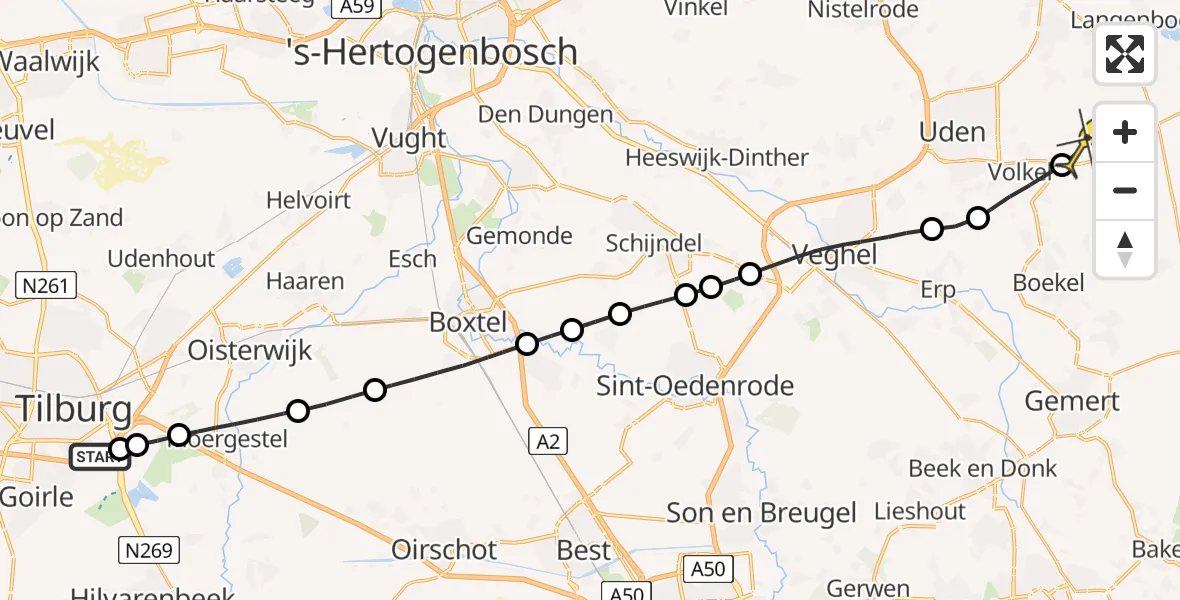 Routekaart van de vlucht: Lifeliner 3 naar Vliegbasis Volkel, Provincialeweg