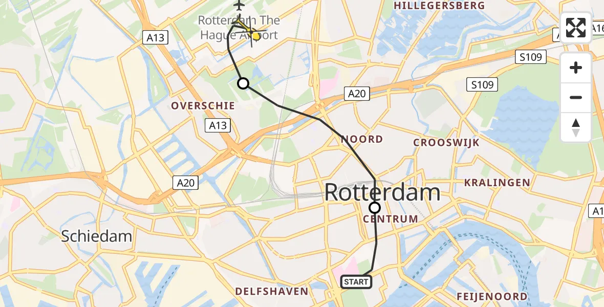 Routekaart van de vlucht: Lifeliner 2 naar Rotterdam The Hague Airport, Zoutmanstraat
