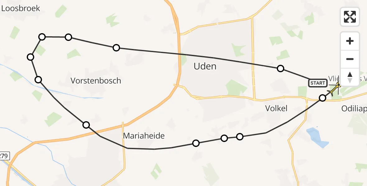 Routekaart van de vlucht: Lifeliner 3 naar Vliegbasis Volkel, Koperslagerstraat