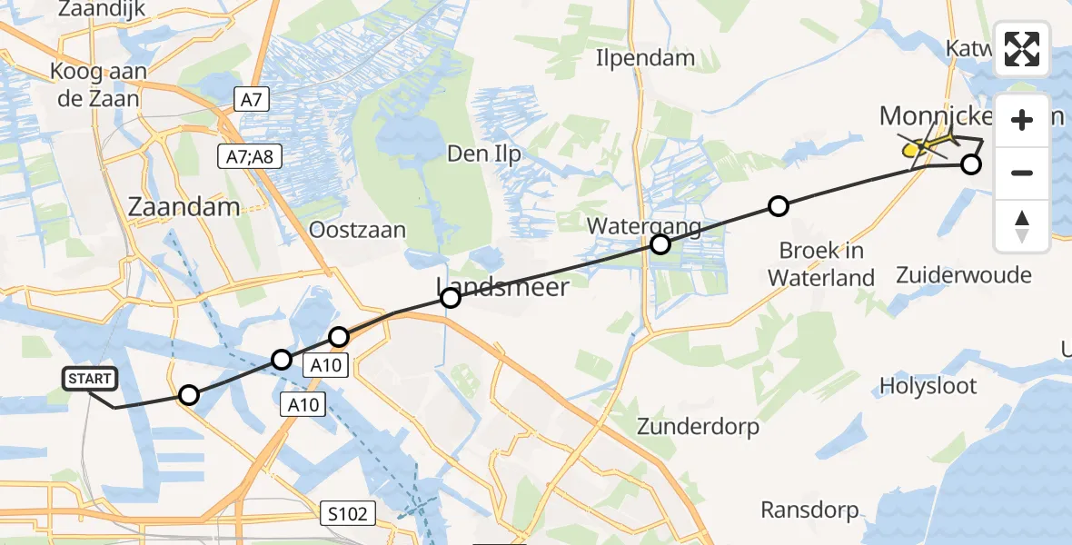 Routekaart van de vlucht: Lifeliner 1 naar Monnickendam, Kompasweg