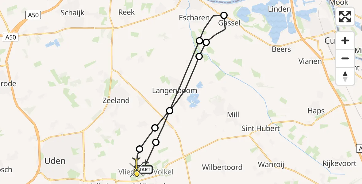 Routekaart van de vlucht: Lifeliner 3 naar Vliegbasis Volkel, Trentsedijk