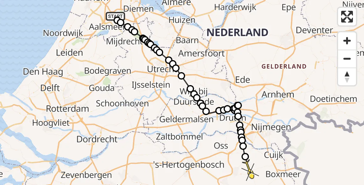 Routekaart van de vlucht: Politieheli naar Volkel, Oosteinderweg