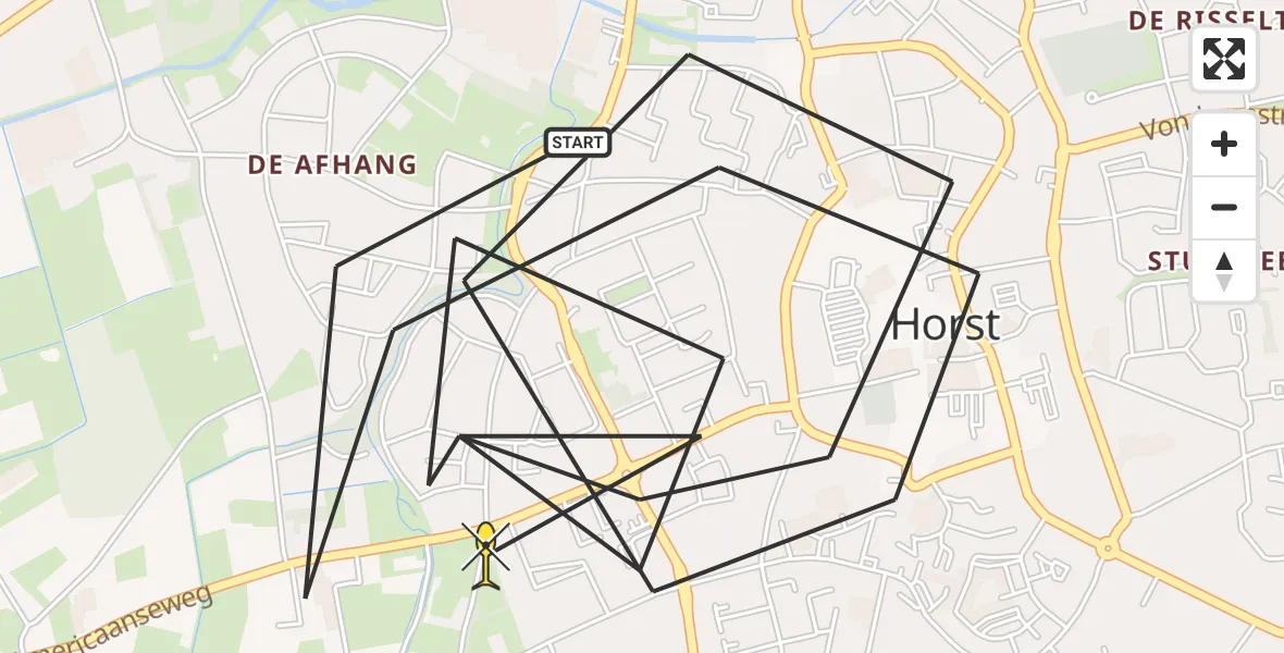 Routekaart van de vlucht: Politiehelikopter naar Horst, Burgemeester Steeghsstraat