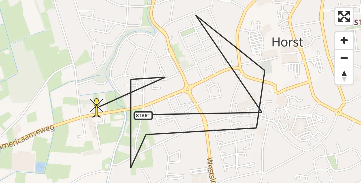 Routekaart van de vlucht: Politiehelikopter naar Horst, Waterstraat