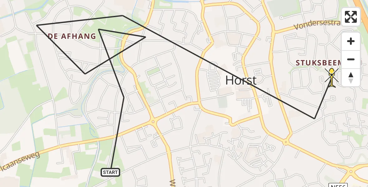 Routekaart van de vlucht: Politiehelikopter naar Horst, Weltersweide