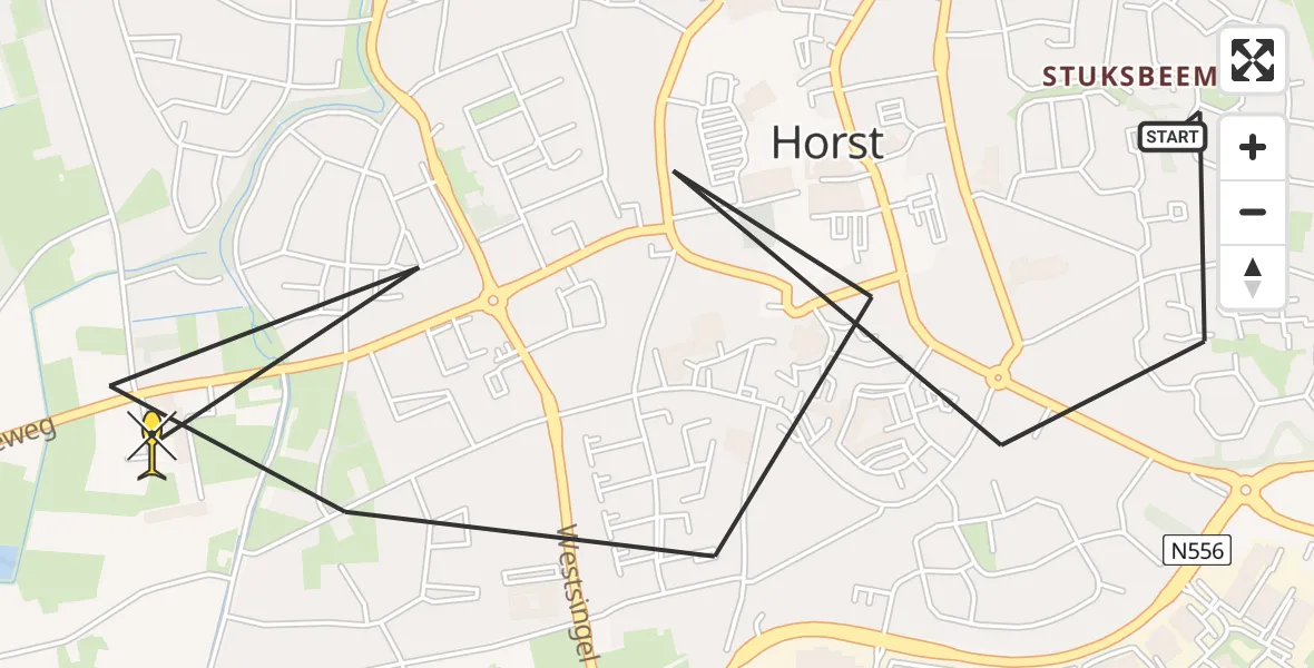 Routekaart van de vlucht: Politiehelikopter naar Horst, Herstraat