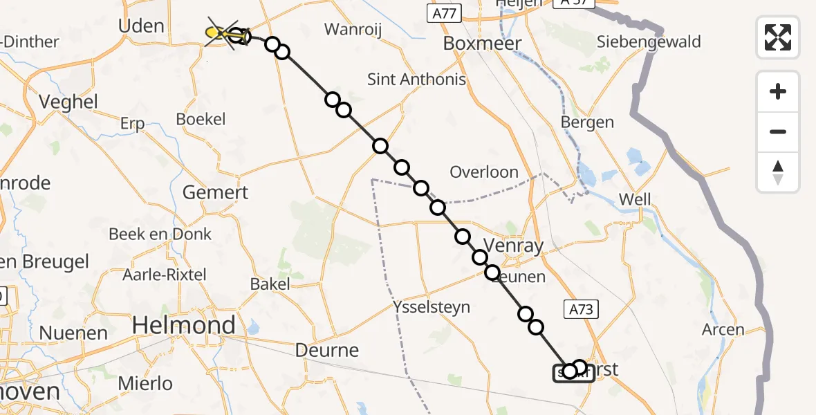 Routekaart van de vlucht: Politiehelikopter naar Vliegbasis Volkel, Leopold Haffmansstraat