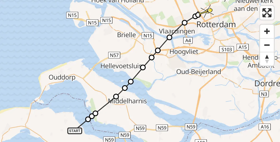 Routekaart van de vlucht: Lifeliner 2 naar Rotterdam The Hague Airport, Fairoaksbaan