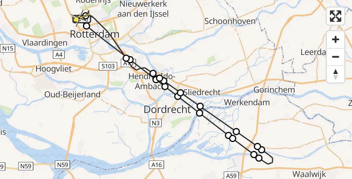 Routekaart van de vlucht: Lifeliner 2 naar Rotterdam The Hague Airport, Van der Duijn van Maasdamweg