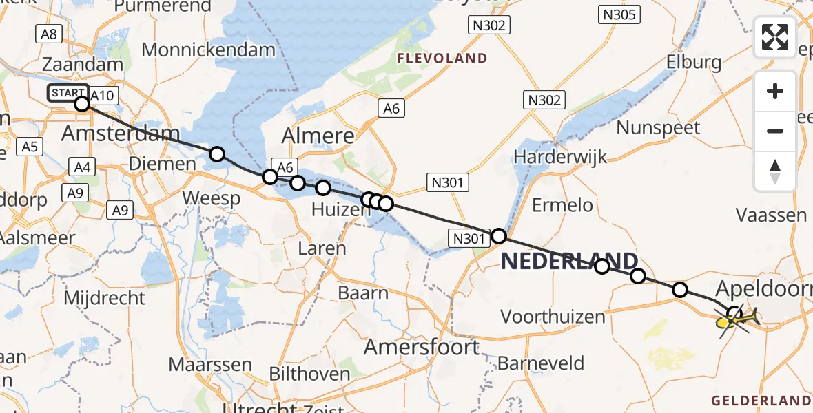 Routekaart van de vlucht: Lifeliner 1 naar Ugchelen, Maltaweg