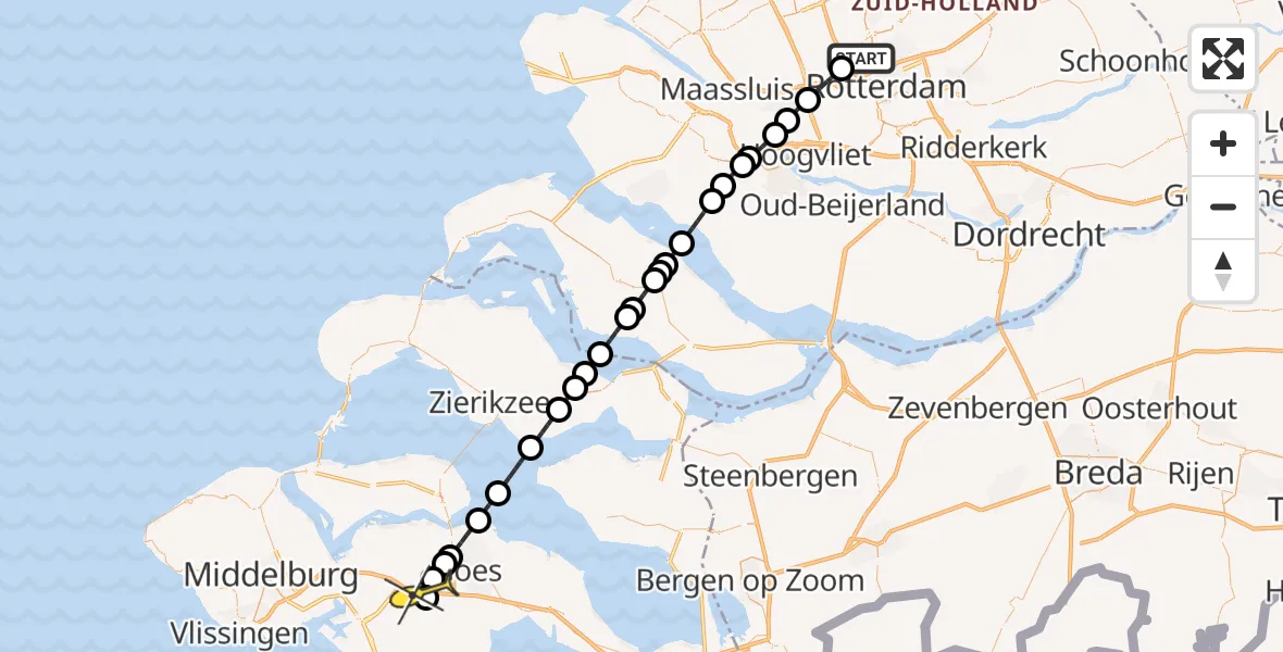 Routekaart van de vlucht: Lifeliner 2 naar 's-Heer Abtskerke, Achterdijk