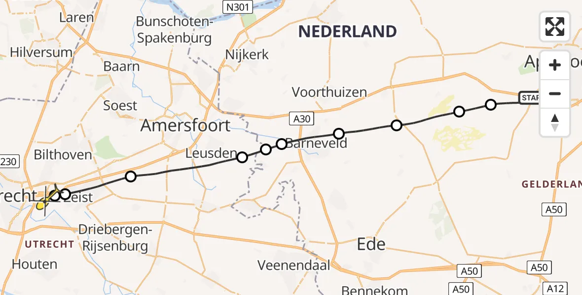 Routekaart van de vlucht: Lifeliner 1 naar Universitair Medisch Centrum Utrecht, Van Golsteinlaan