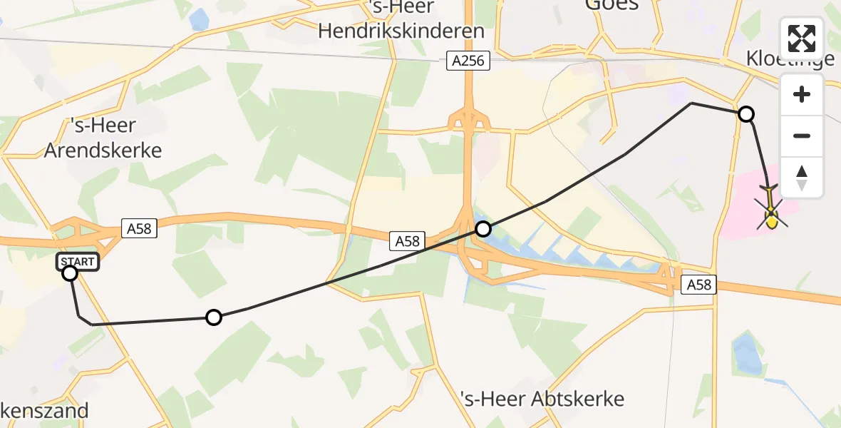 Routekaart van de vlucht: Lifeliner 2 naar Kloetinge, Bimmelsweg