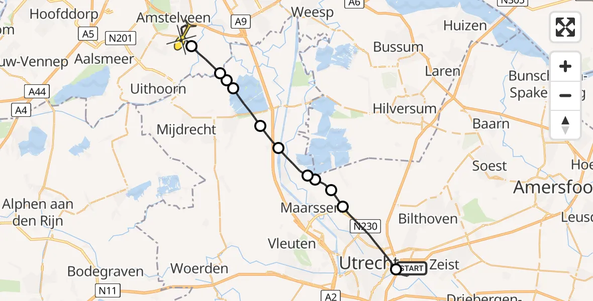 Routekaart van de vlucht: Lifeliner 1 naar Amstelveen, Zandlaan