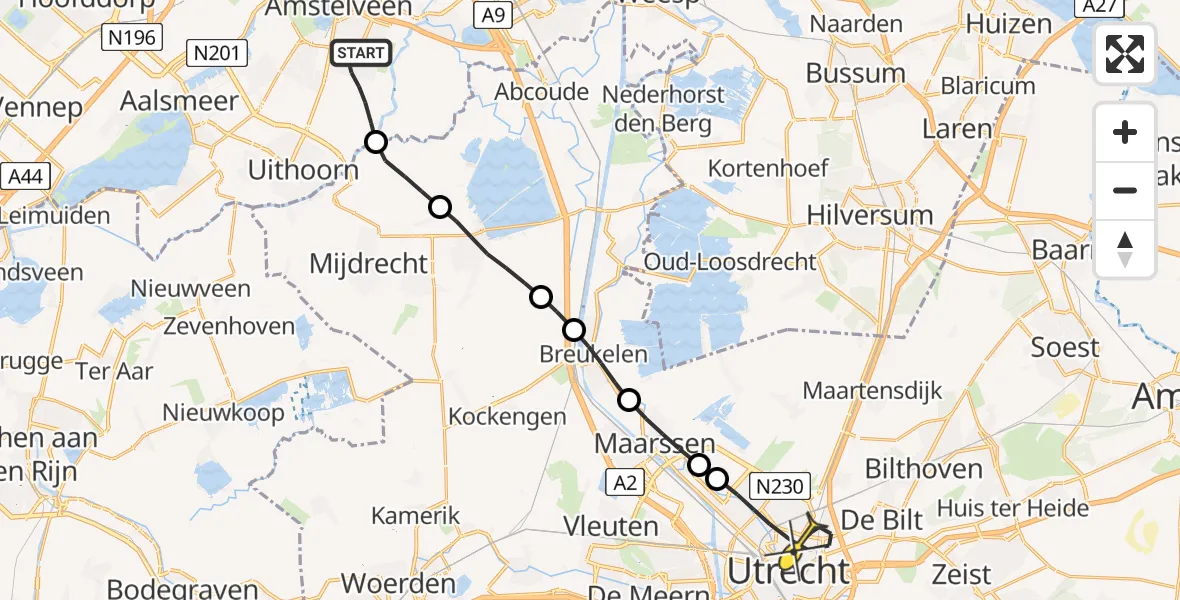 Routekaart van de vlucht: Lifeliner 1 naar Utrecht, Beneluxbaan