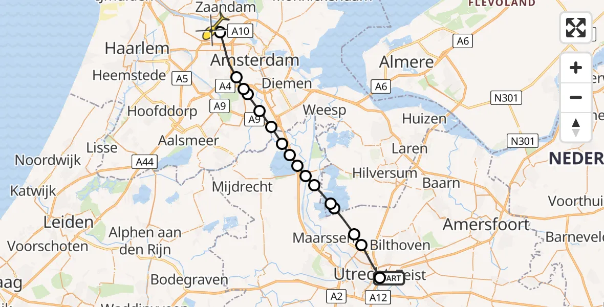 Routekaart van de vlucht: Lifeliner 1 naar Amsterdam Heliport, Toulouselaan