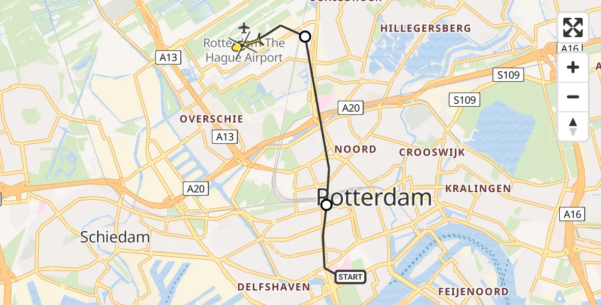 Routekaart van de vlucht: Lifeliner 2 naar Rotterdam The Hague Airport, 's-Gravendijkwal