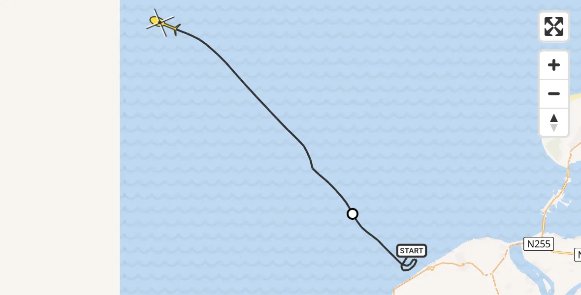 Routekaart van de vlucht: Kustwachthelikopter naar 