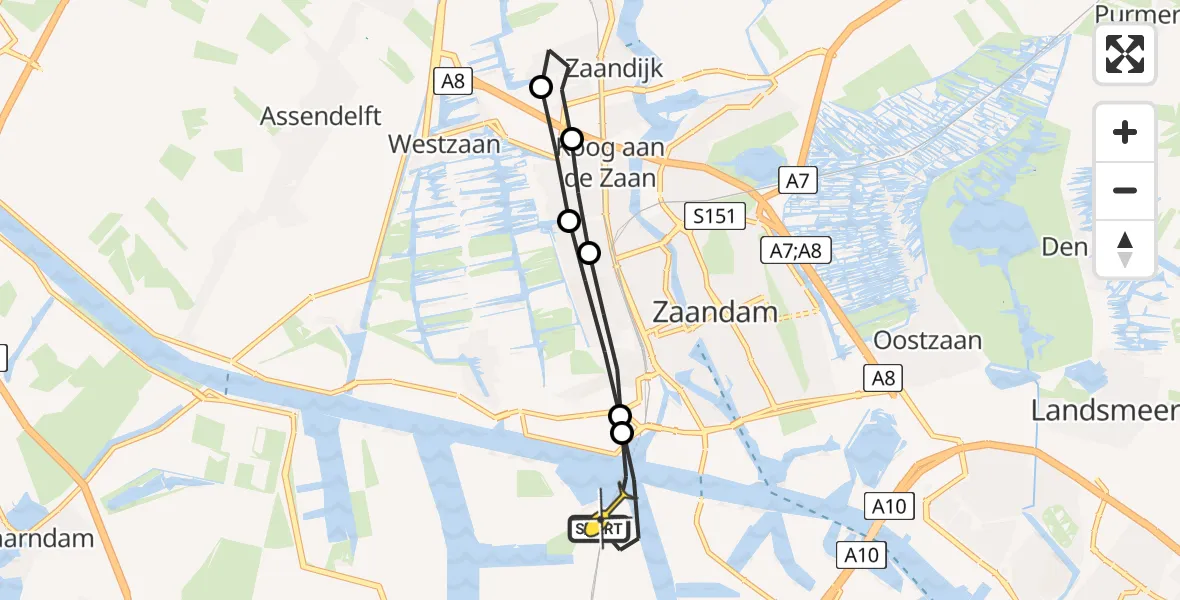 Routekaart van de vlucht: Lifeliner 1 naar Amsterdam Heliport, Grote Tocht