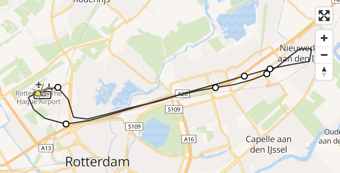 Routekaart van de vlucht: Lifeliner 2 naar Rotterdam The Hague Airport, Ypenburgstraat