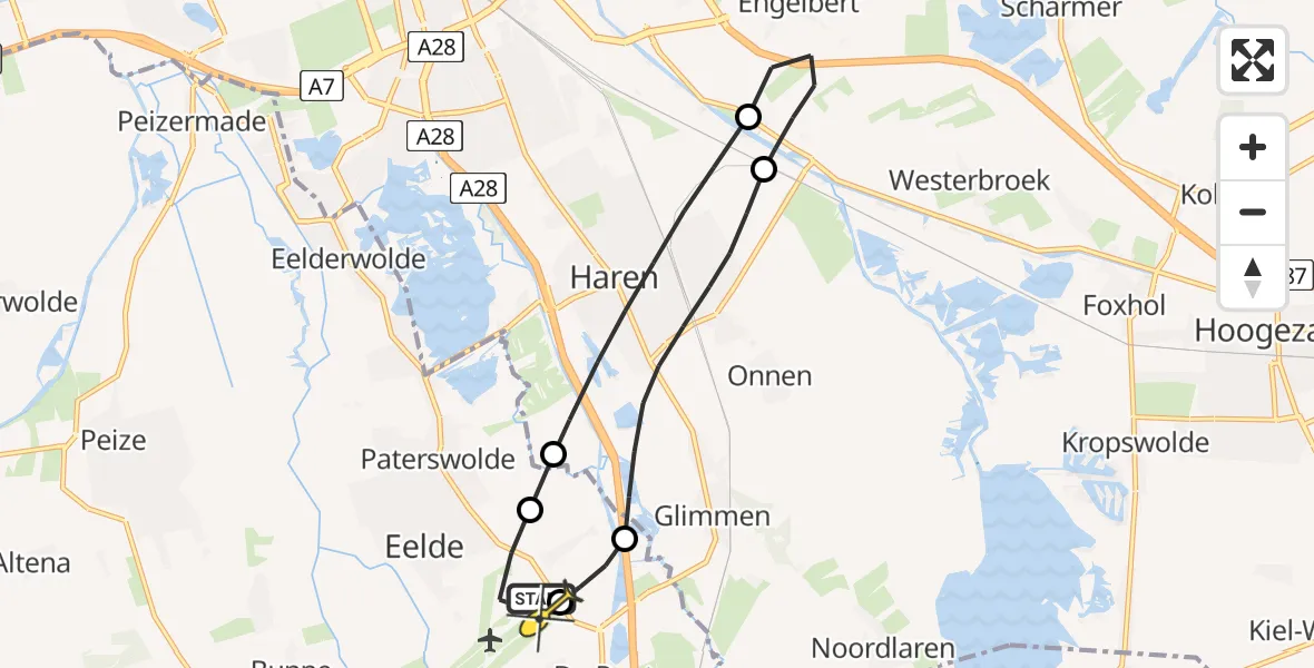 Routekaart van de vlucht: Lifeliner 4 naar Groningen Airport Eelde, Burg. J.G. Legroweg