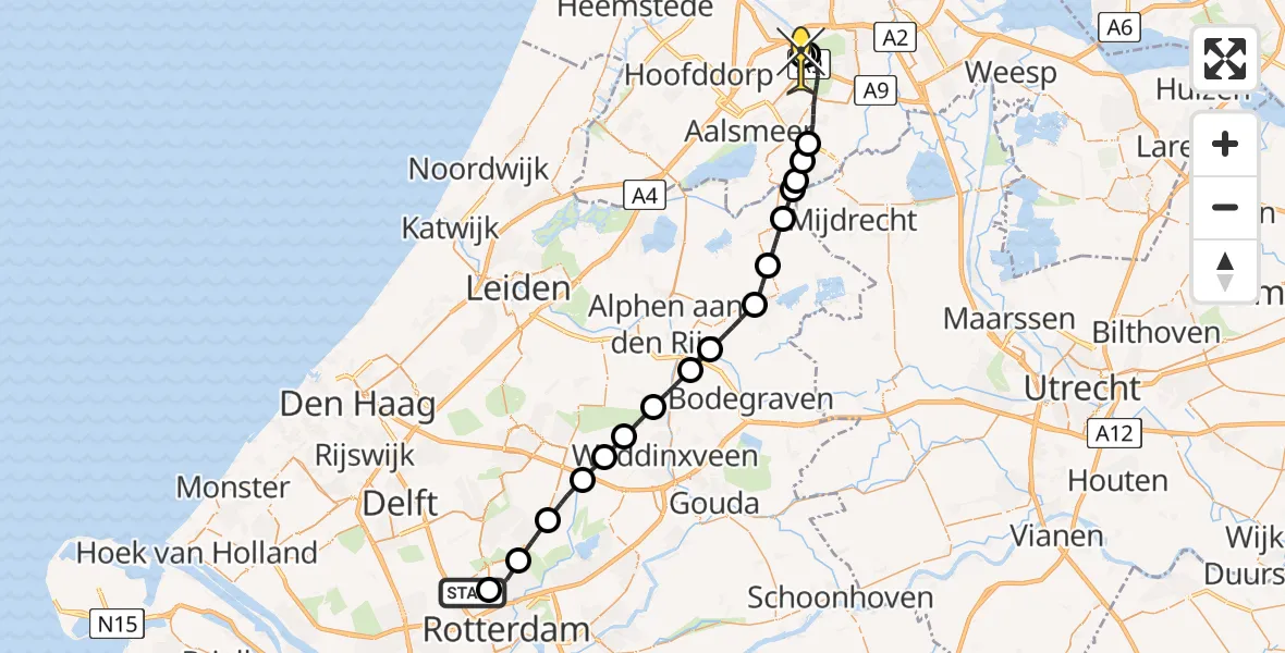 Routekaart van de vlucht: Politieheli naar Schiphol, Van der Duijn van Maasdamweg