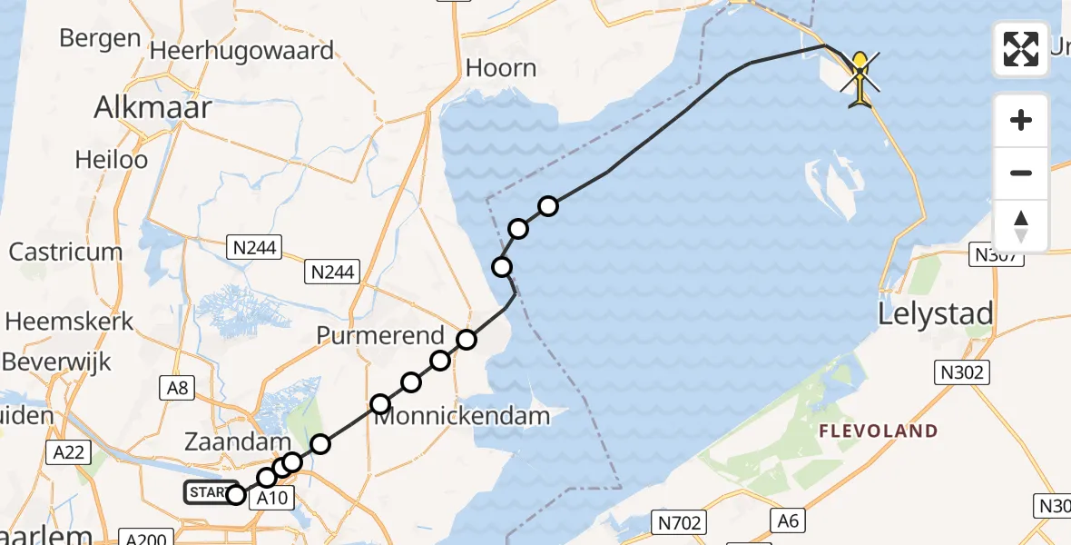 Routekaart van de vlucht: Lifeliner 1 naar Lelystad, Westhaven