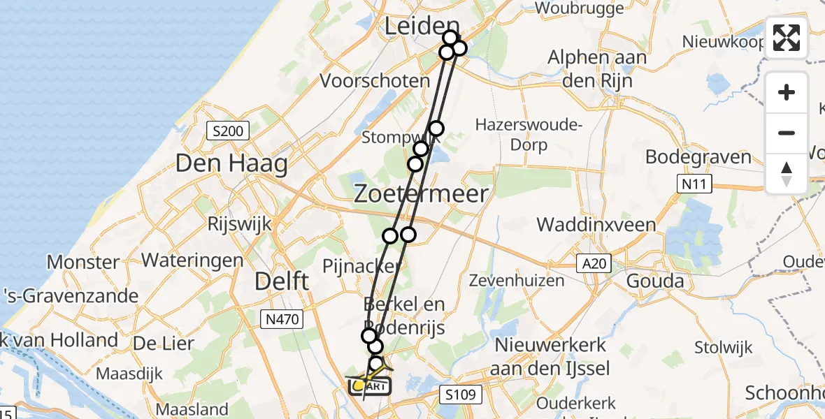 Routekaart van de vlucht: Lifeliner 2 naar Rotterdam The Hague Airport, Doenkadepad