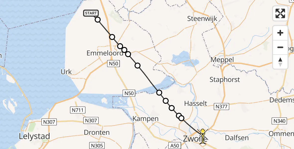 Routekaart van de vlucht: Lifeliner 1 naar Zwolle, Venepad