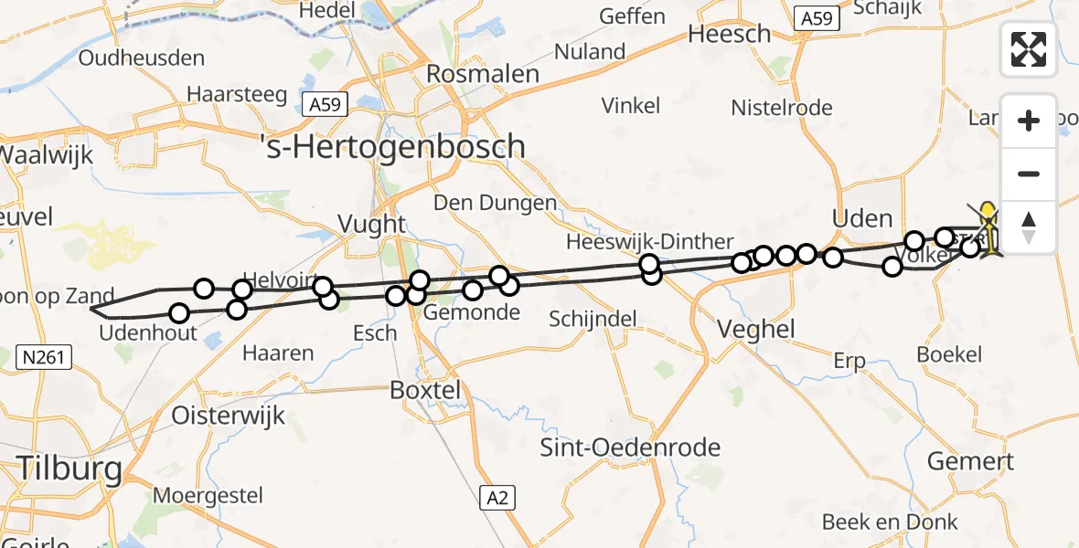 Routekaart van de vlucht: Lifeliner 3 naar Vliegbasis Volkel, Zonnepark Hoogveld Zuid