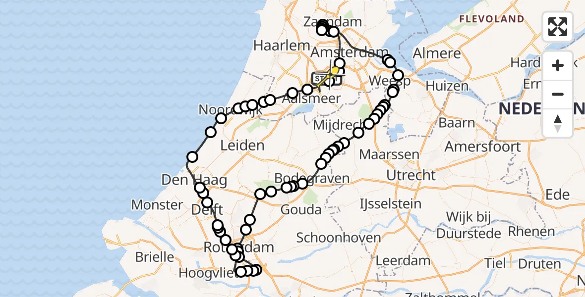 Routekaart van de vlucht: Politieheli naar Schiphol, Fokkerweg