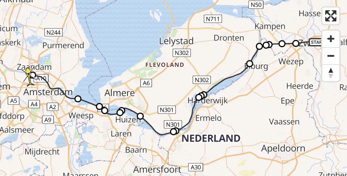 Routekaart van de vlucht: Lifeliner 1 naar Amsterdam Heliport, Stilobadstraat