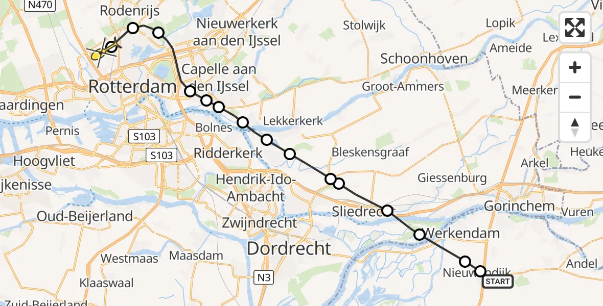 Routekaart van de vlucht: Lifeliner 2 naar Rotterdam The Hague Airport, Nieuwe Doorn