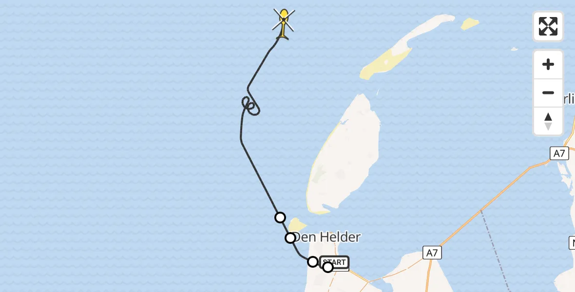 Vluchtroute Kustwachthelikopter van Vliegveld De Kooy naar 