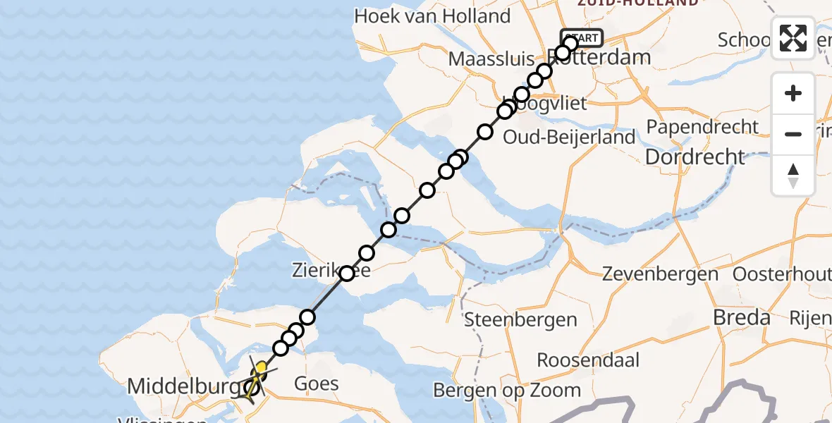 Routekaart van de vlucht: Lifeliner 2 naar 's-Heer Arendskerke, Rotterdam Airportbaan