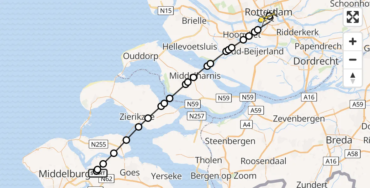 Routekaart van de vlucht: Lifeliner 2 naar Erasmus MC, Meerkoetweg