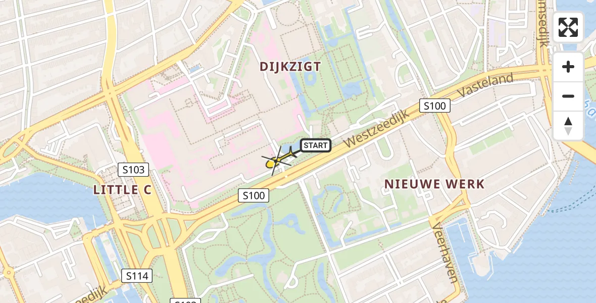 Routekaart van de vlucht: Lifeliner 2 naar Erasmus MC, Westzeedijk